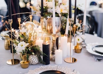 Perfectly Beautiful Modern Wedding Modern-themed table setting at a wedding reception