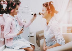 happy bride and flower girl